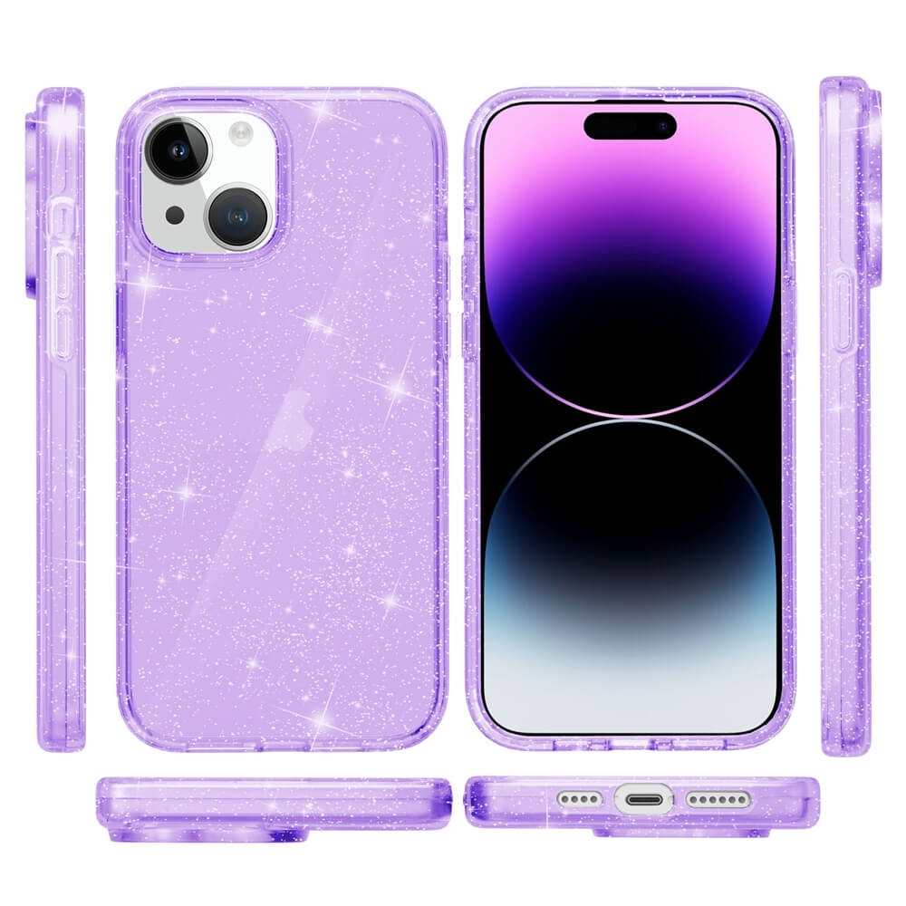 Protective Clear Case iPhone 13 Purple Glitter 16