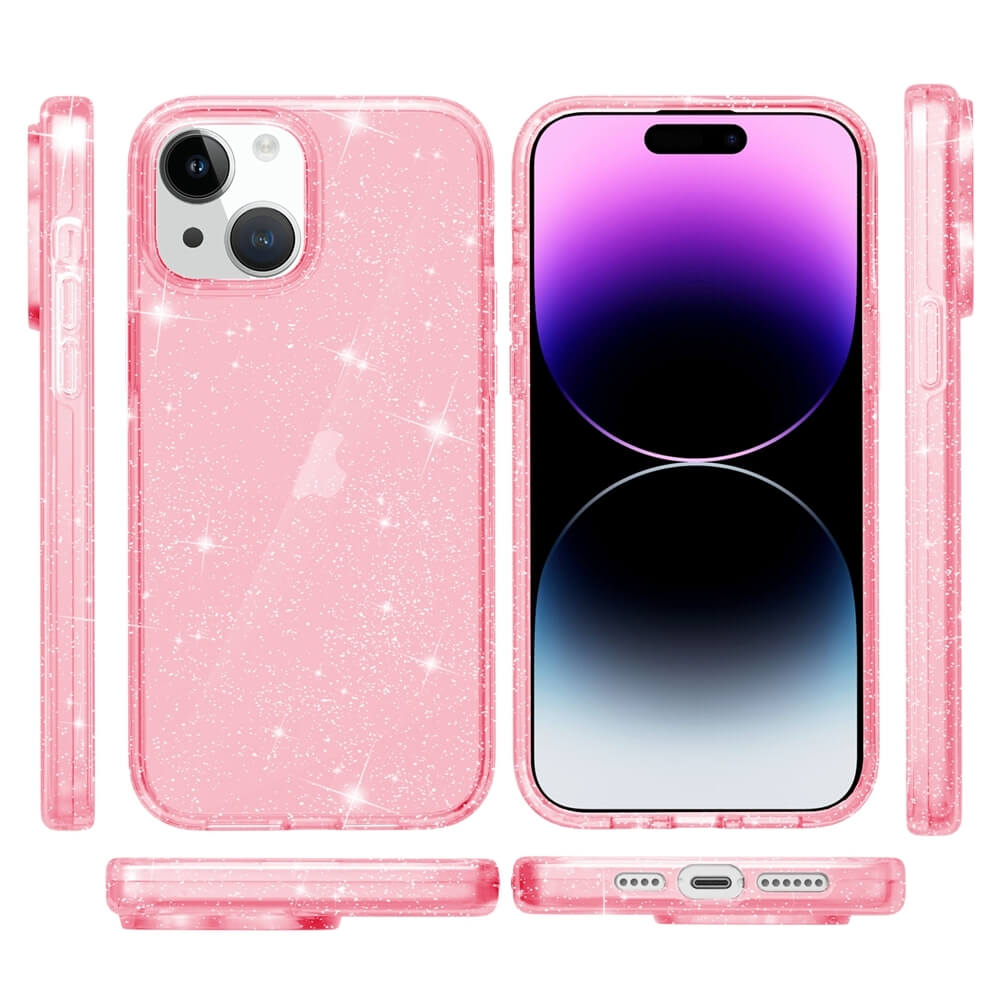 Protective Clear Case iPhone 13 Pink Glitter 12