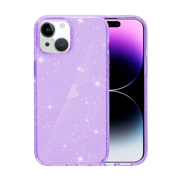 Protective Clear Case iPhone 13 Purple Glitter 15