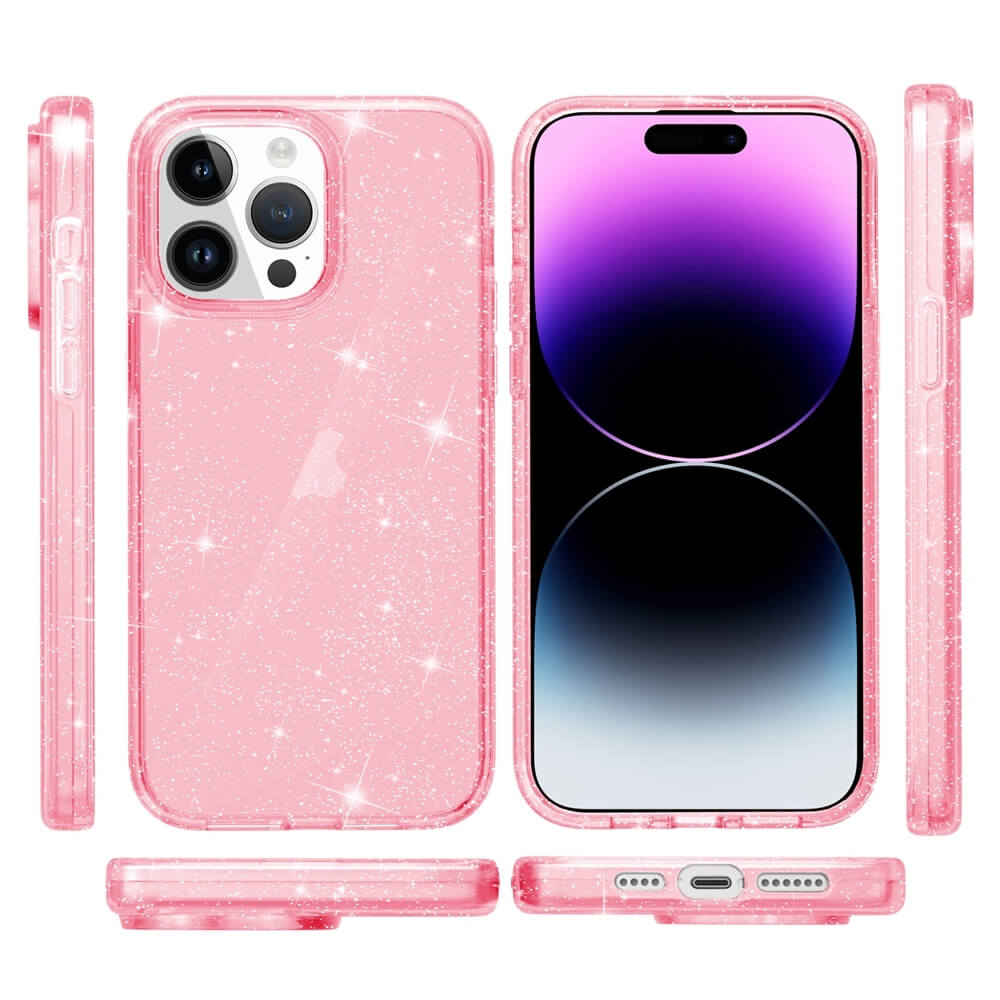 Protective Clear Case iPhone 14 Pro Pink Glitter 18