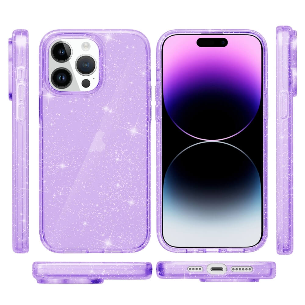 Protective Clear Case iPhone 14 Pro Purple Gltter 22