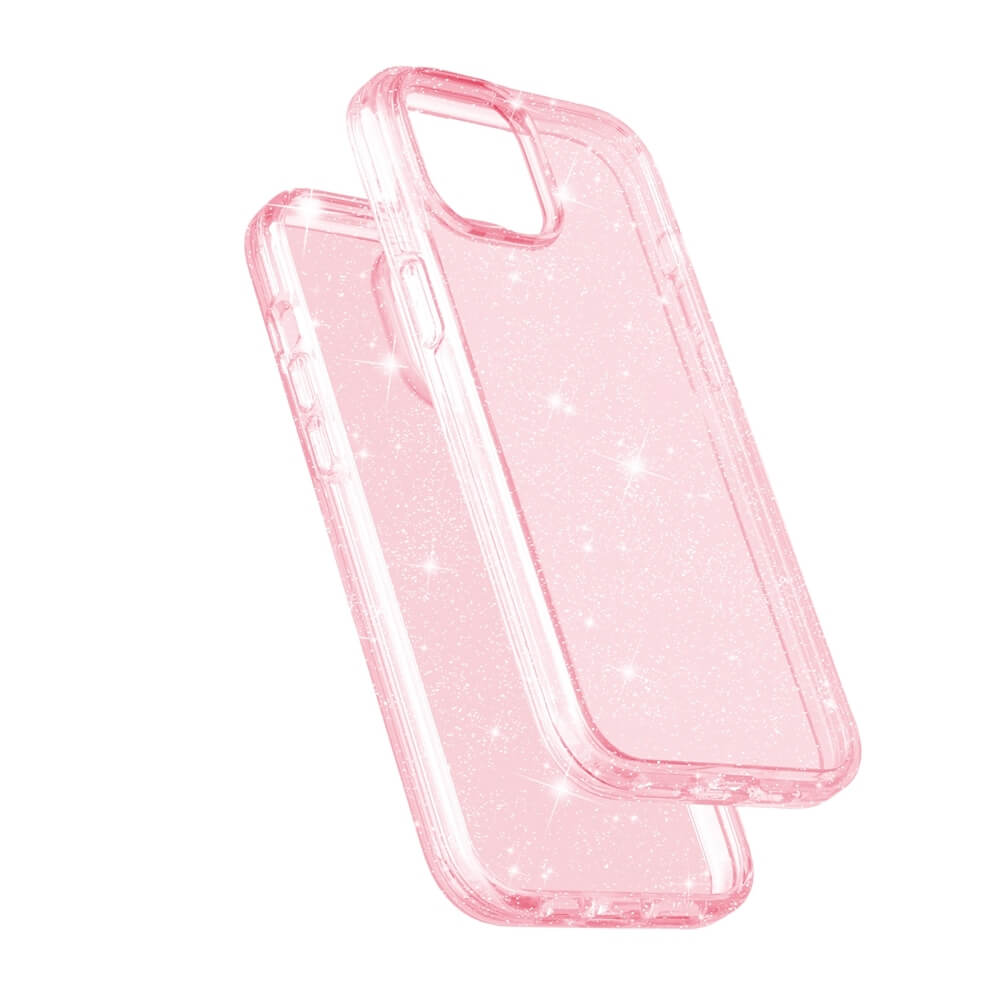 Protective Clear Case iPhone 15 Pink Glitter 13