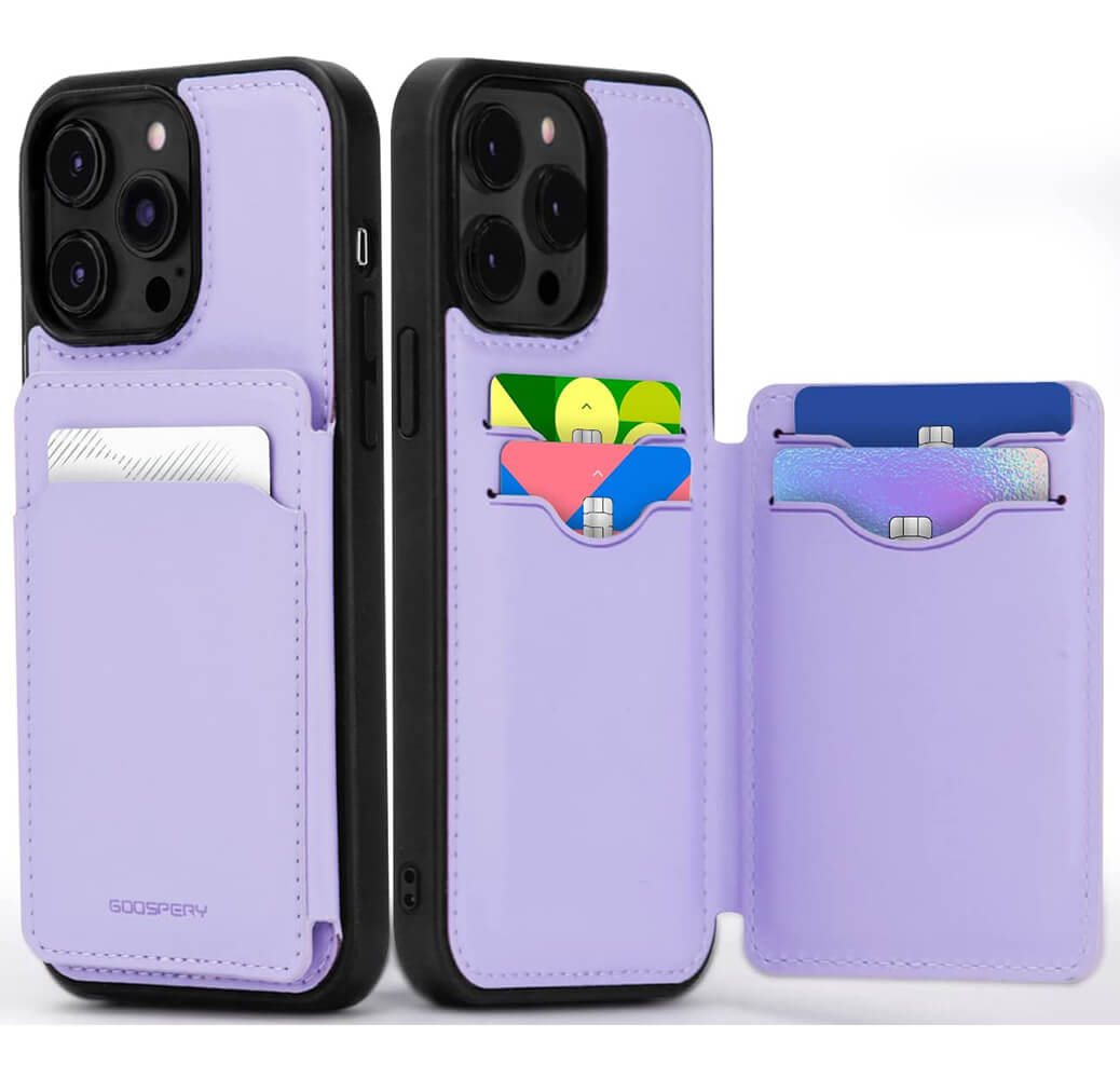 iPhone 15 Plus Lavender Leather Wallet Case with back card slot