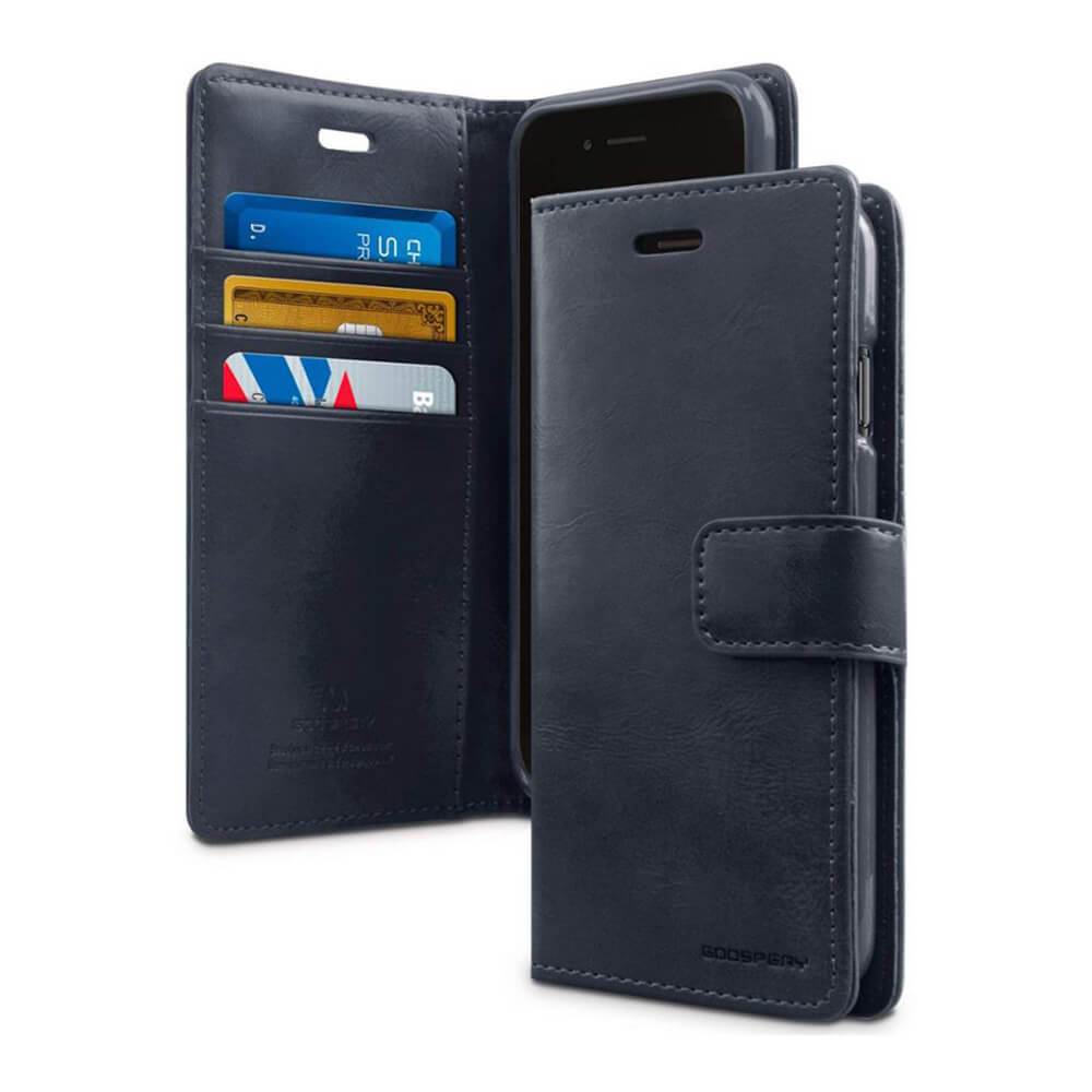 iPhone 13 Blue Leather Wallet Case
