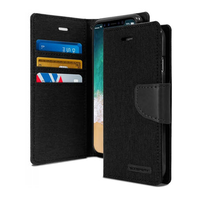 iPhone 15 Black Fabric Wallet Case with Multiple Card Slot and Photo ID