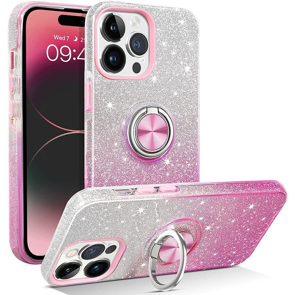 iPhone 15 Pro Pink Glitter Ring Case