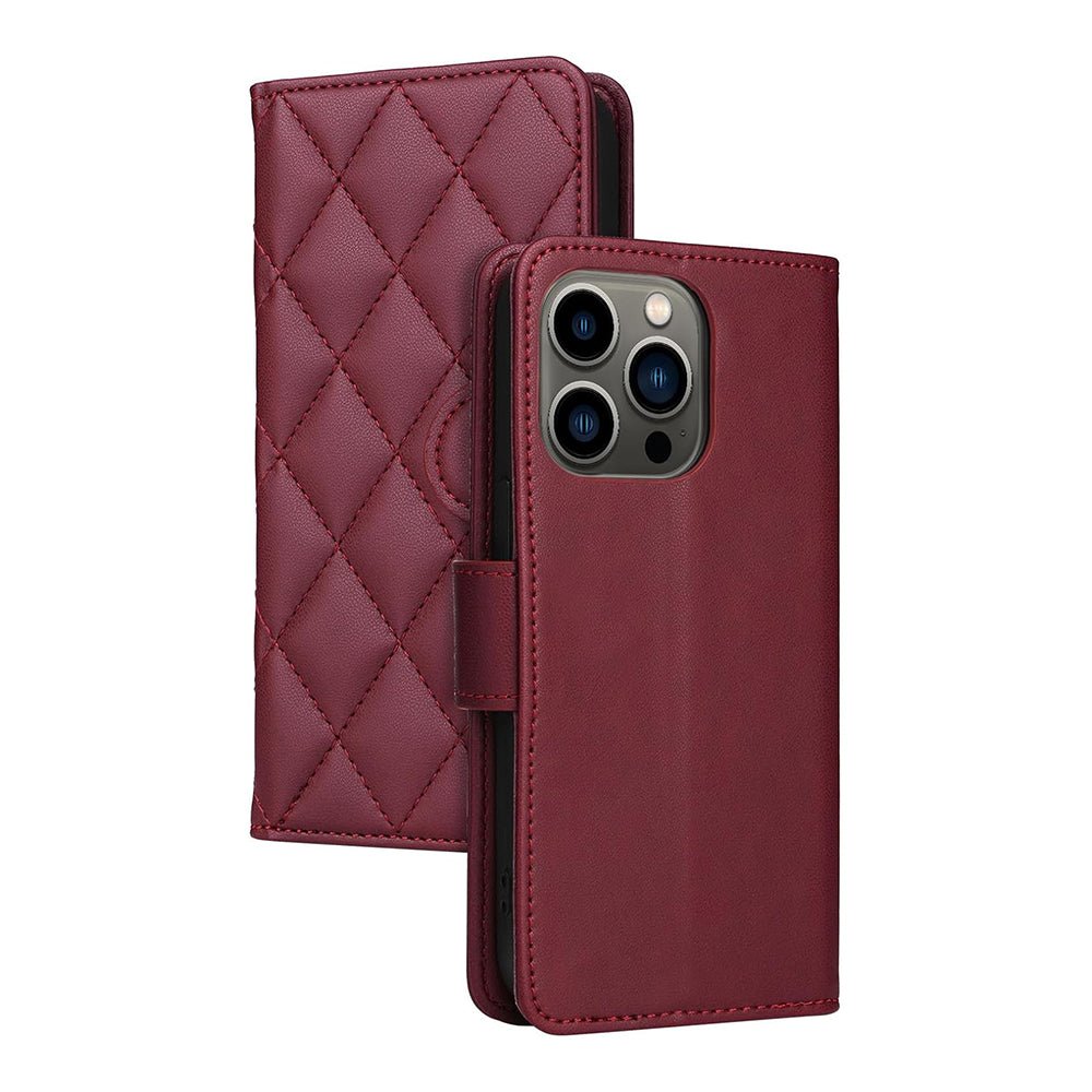 iPhone 15 Pro Wine Leather Wallet Case