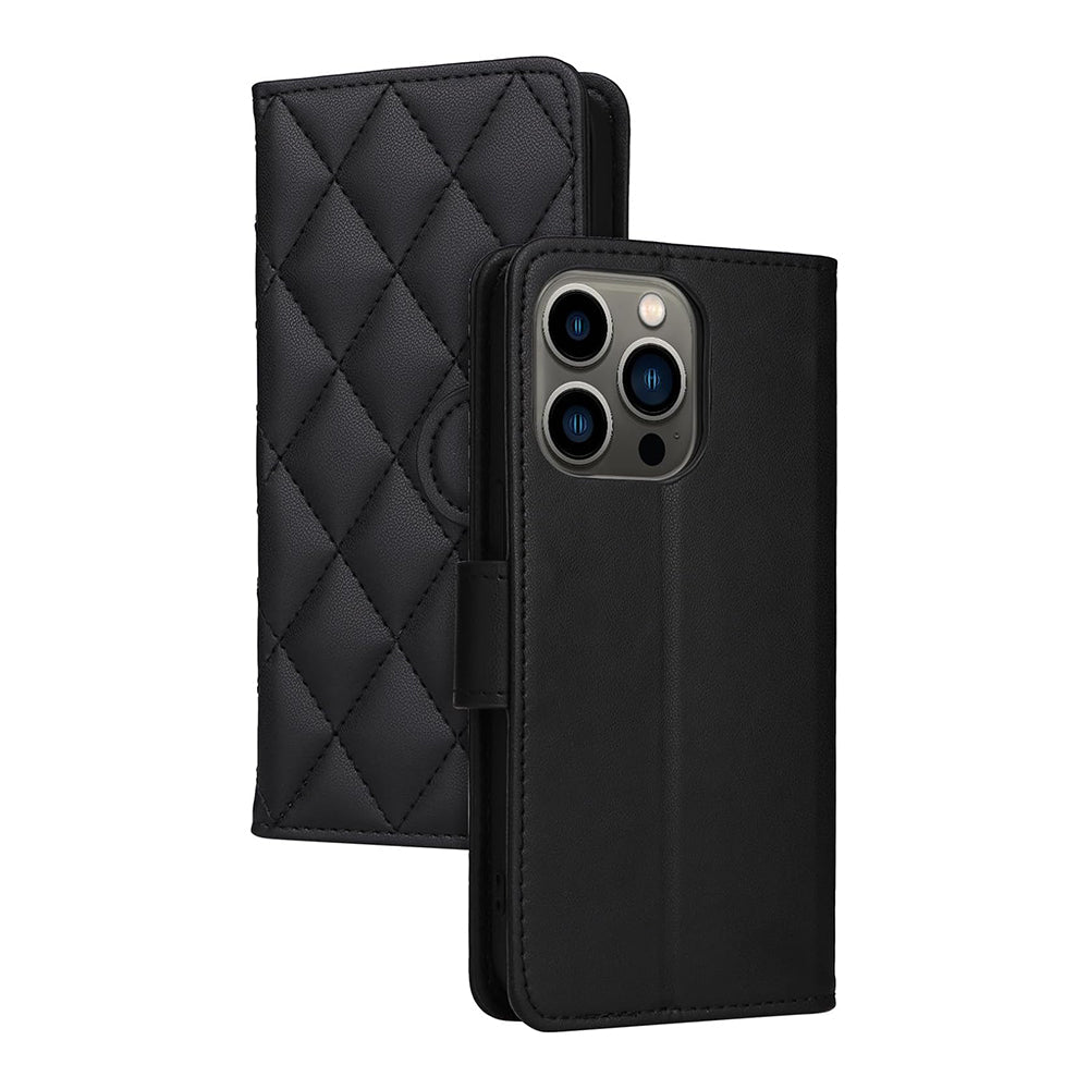 iPhone 15 Pro Black Leather Wallet Case