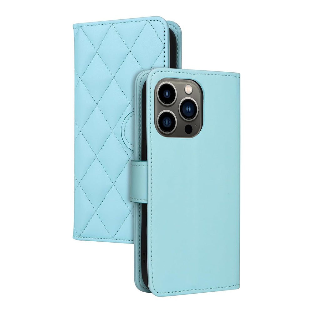 iPhone 15 Pro Baby Blue Leather Wallet Case