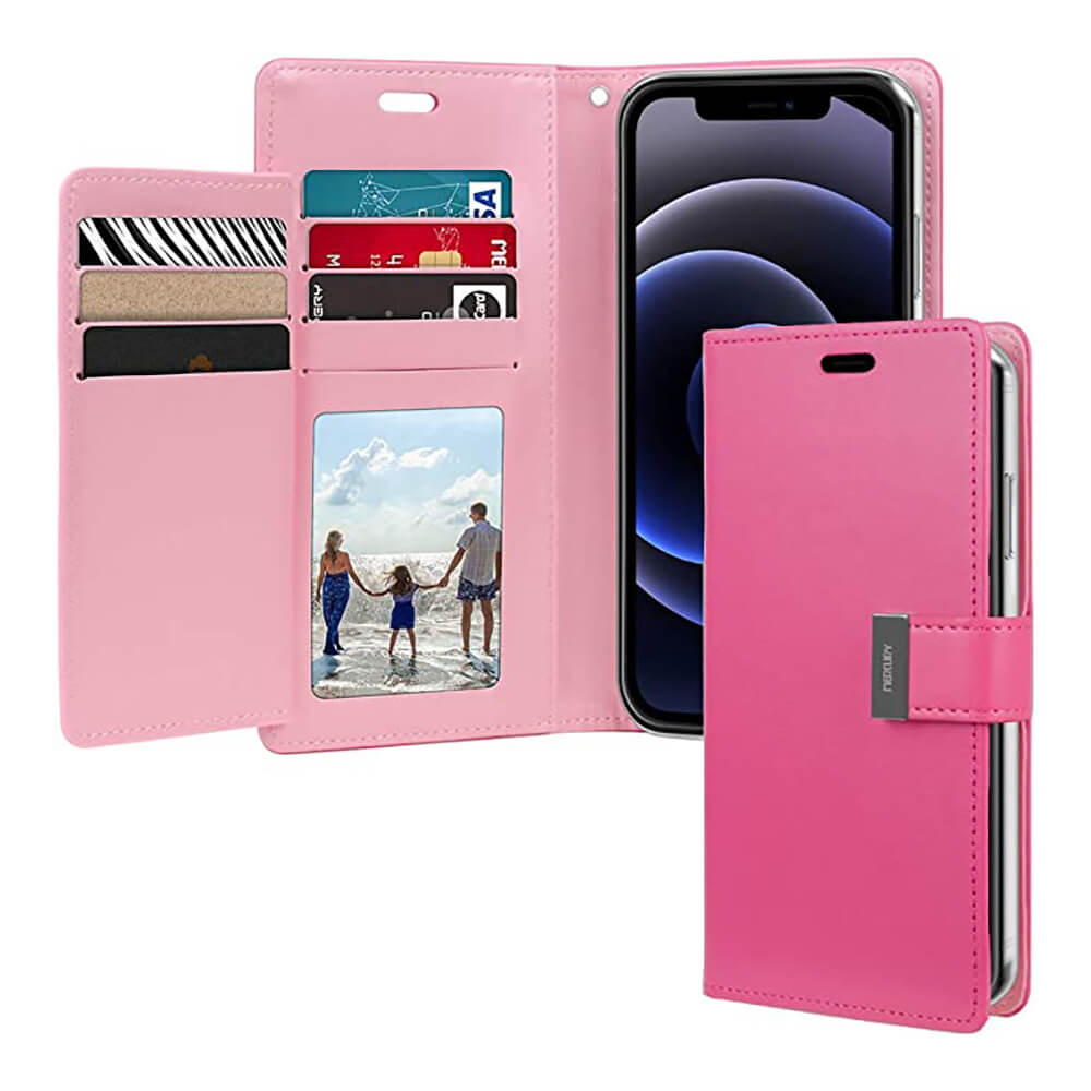 Samsung Galaxy S22 Ultra Pink wallet case with multiple card slot and photo ID